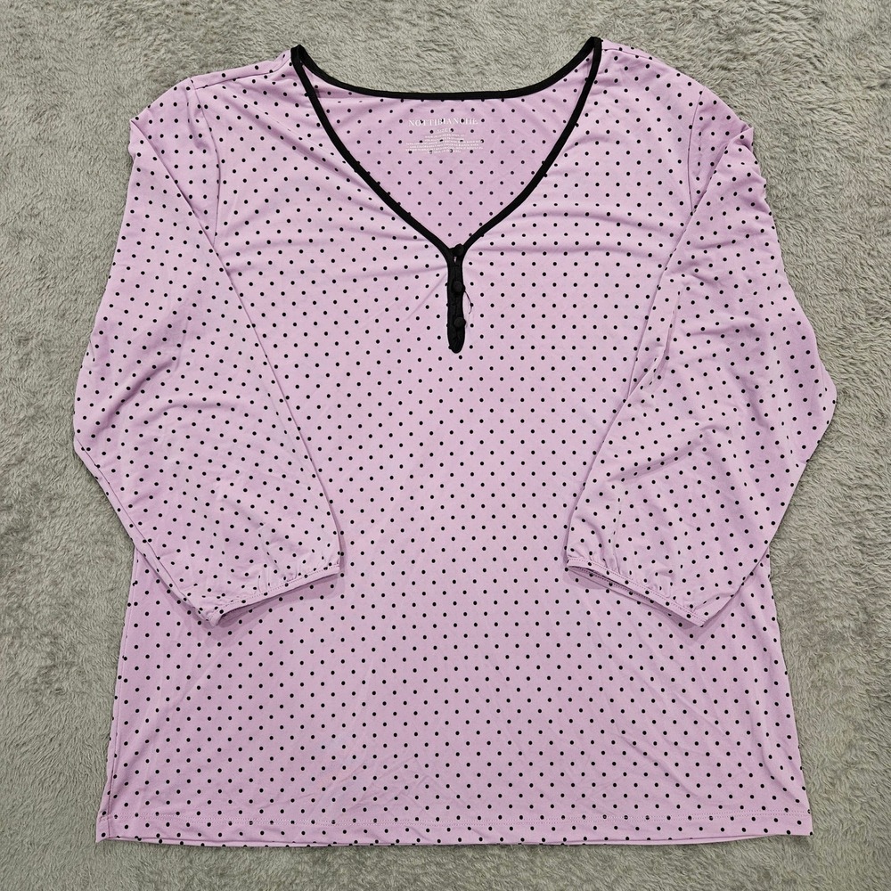 Nottibianche Lavender Polka Dot Pajama Top V-Neck 3/4 Sleeve Purple Large